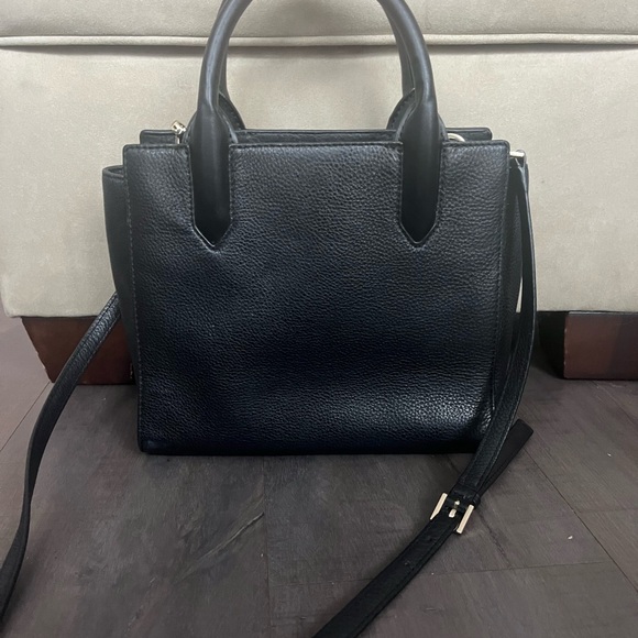 Kate Spade Flynn Street Small Meriwether Leather Satchel, Black/White - Picture 2 of 2